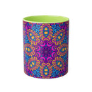 Printify psychedelic coffee mug with vibrant colorful abstract floral pattern and green interior