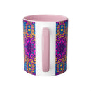 Printify psychedelic coffee mug with vibrant purple and pink floral pattern and pink handle
