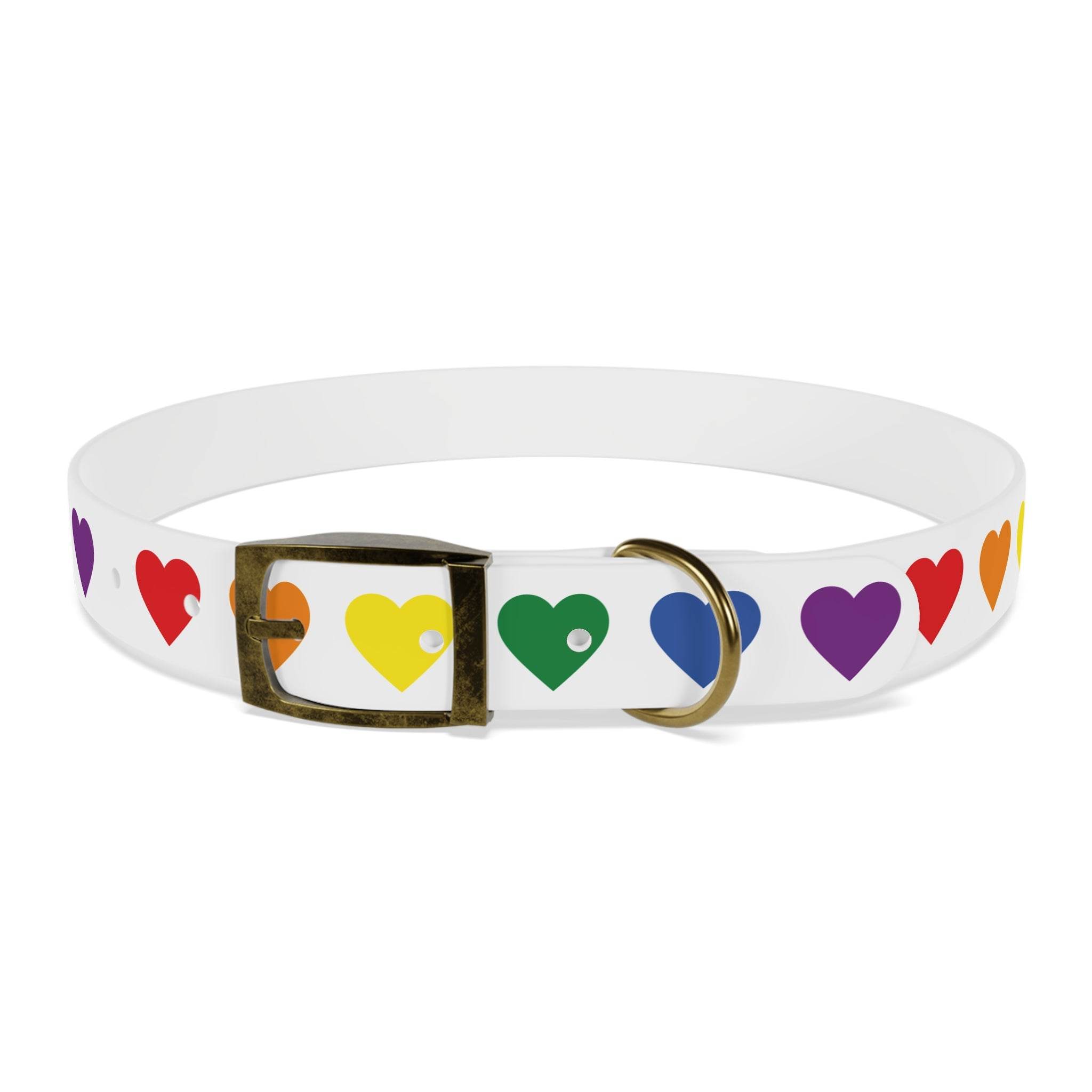 Printify rainbow heart dog collar with colorful heart designs and metal buckle for pets