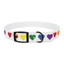 Printify rainbow heart dog collar with colorful hearts on white strap and black buckle for pets