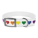 Printify white rainbow heart dog collar with multicolor heart designs and metal buckle for pets