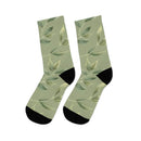 Printify recycled poly socks with green leaf pattern and black heel and toe accents