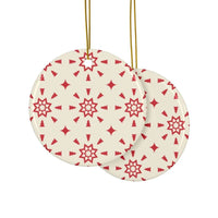 Red & Cream Festive Ceramic Ornaments 2-Side Print - Seasonal Decorations - Esmeralda Ecostore