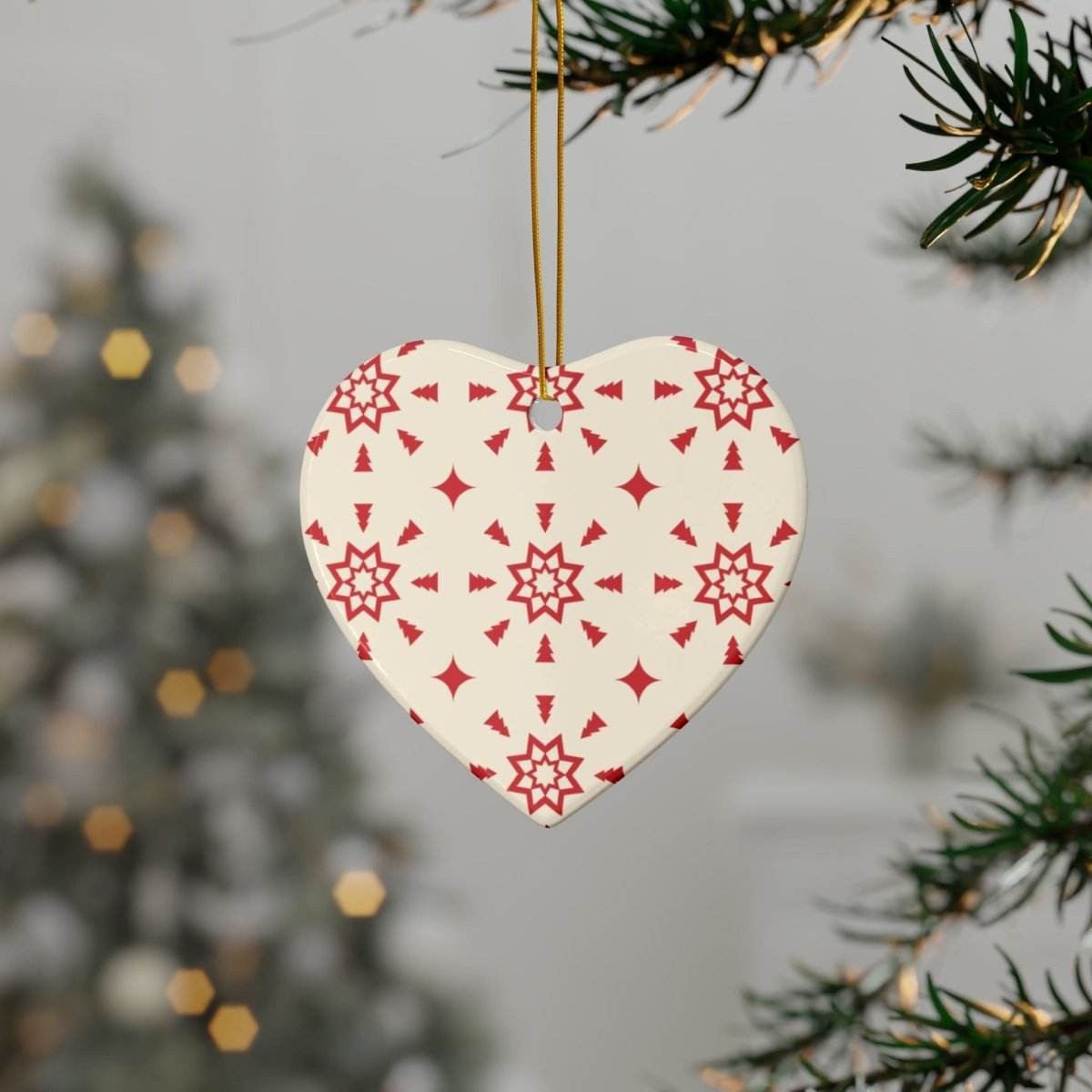 Red & Cream Festive Ceramic Ornaments 2-Side Print
