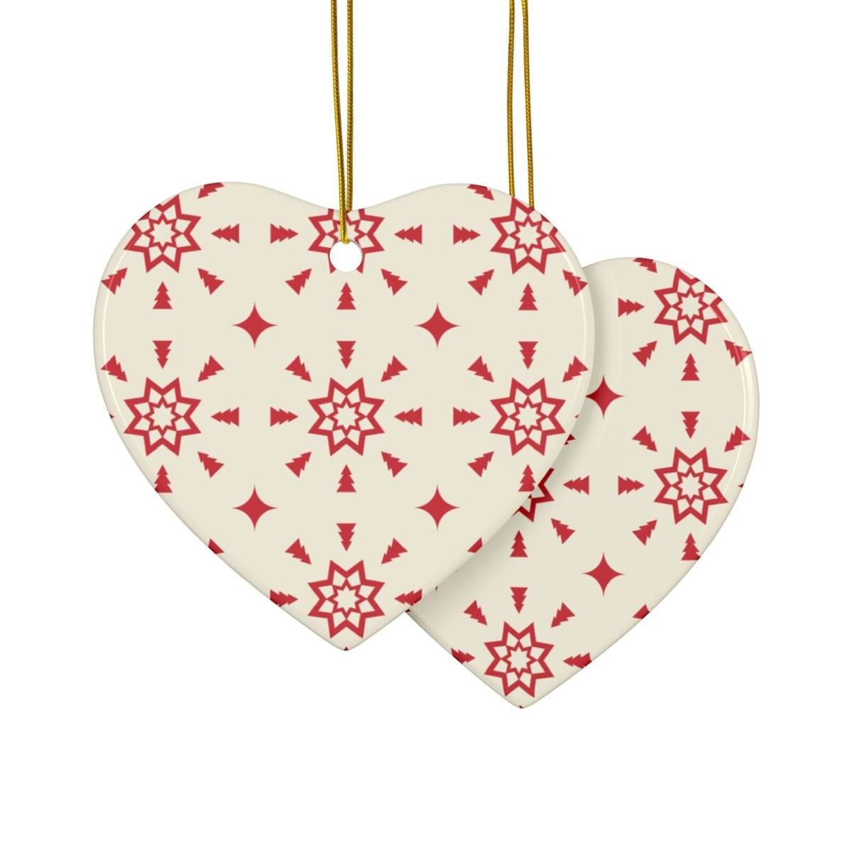 Red & Cream Festive Ceramic Ornaments 2-Side Print