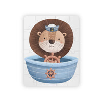 Sailor Lion Kids puzzle featuring a cute lion wearing a sailor hat steering a blue boat