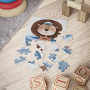Printify Sailor Lion Kids puzzle with sailor lion illustration and wooden blocks on floor