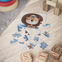 Printify Sailor Lion Kids puzzle with sailor lion illustration and wooden blocks on floor