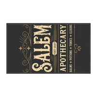 Printify eco-friendly kitchen towel with vintage Salem apothecary design in black and beige decorative typography