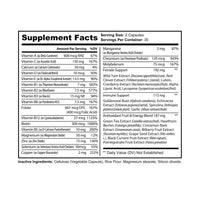 Supplement facts label for natural multivitamin for women showing vitamins and herbal extracts per serving