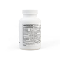White supplement bottle showing label with supplement facts for natural multivitamin for women