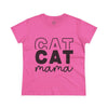 Printify pink t shirt with bold CAT CAT text and script mama design eco-friendly cat mom shirt for casual wear