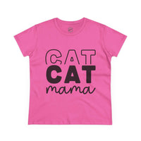 Printify pink t shirt with bold CAT CAT text and script mama design eco-friendly cat mom shirt for casual wear