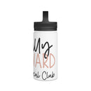 Printify eco-friendly stainless steel water bottle with white body and black text design