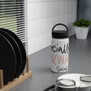 Printify eco-friendly stainless steel water bottle with black lid on kitchen counter