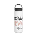 Printify eco-friendly stainless steel water bottle with black lid and social awkward design