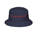 Printify navy blue eco-friendly bucket hat with red Socially Selective embroidery