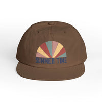 Printify brown eco-friendly surf cap with colorful summer time graphic design front