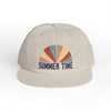 Printify eco-friendly surf cap with summer time graphic in muted colors on beige hat