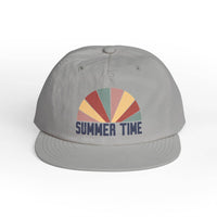 Printify eco-friendly surf cap with retro sun graphic and summer time text in muted colors