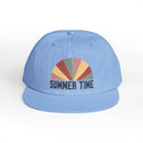 Printify eco-friendly surf cap in light blue with colorful summer time graphic on front