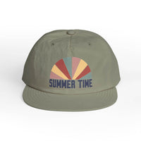 Printify eco-friendly surf cap in gray with colorful summer time design on front panel