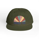 Printify eco-friendly surf cap in olive green with colorful summer time graphic design