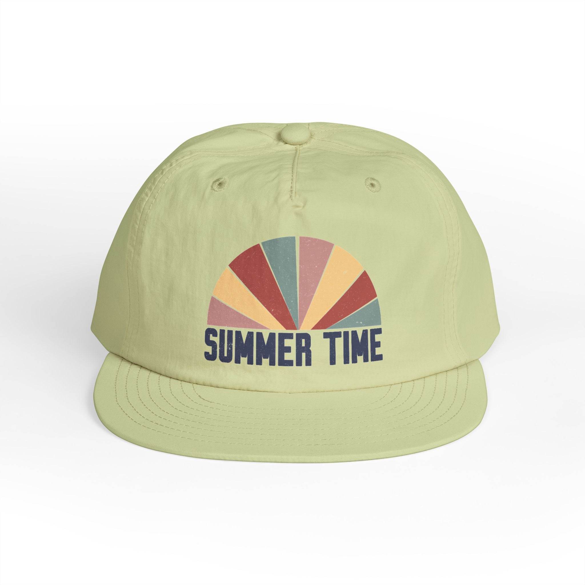 Printify eco-friendly surf cap in light green with colorful summer time graphic design
