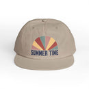 Printify eco-friendly surf cap in beige with colorful summer time graphic on front