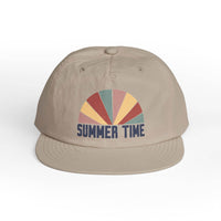 Printify eco-friendly surf cap in beige with colorful summer time graphic on front