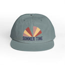 Printify eco-friendly surf cap in muted blue with colorful summer time graphic design