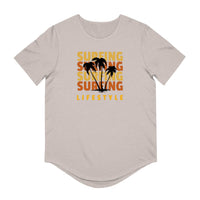 Printify eco friendly surfing t shirt with palm tree graphic and surfing lifestyle text