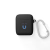 Printify black sustainable AirPods Pro cover with blue magnet graphic and silver carabiner clip