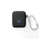 Printify black sustainable AirPods Pro cover with blue magnet graphic and silver carabiner clip