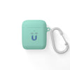 Printify sustainable AirPods Pro cover in mint green with magnet design and attached silver carabiner clip