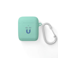 Printify sustainable AirPods Pro cover in mint green with magnet design and attached silver carabiner clip