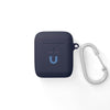 Printify sustainable AirPods Pro cover in navy blue with a small magnetic design and attached silver carabiner
