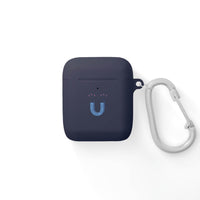 Printify sustainable AirPods Pro cover in navy blue with a small magnetic design and attached silver carabiner