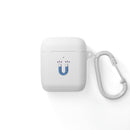 White sustainable AirPods Pro cover with magnet design and attached silver carabiner by Printify