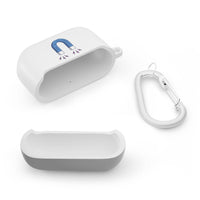 White sustainable AirPods Pro cover with magnet design and included white carabiner by Printify