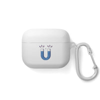 Printify sustainable AirPods Pro cover in white with blue magnet design and attached carabiner clip