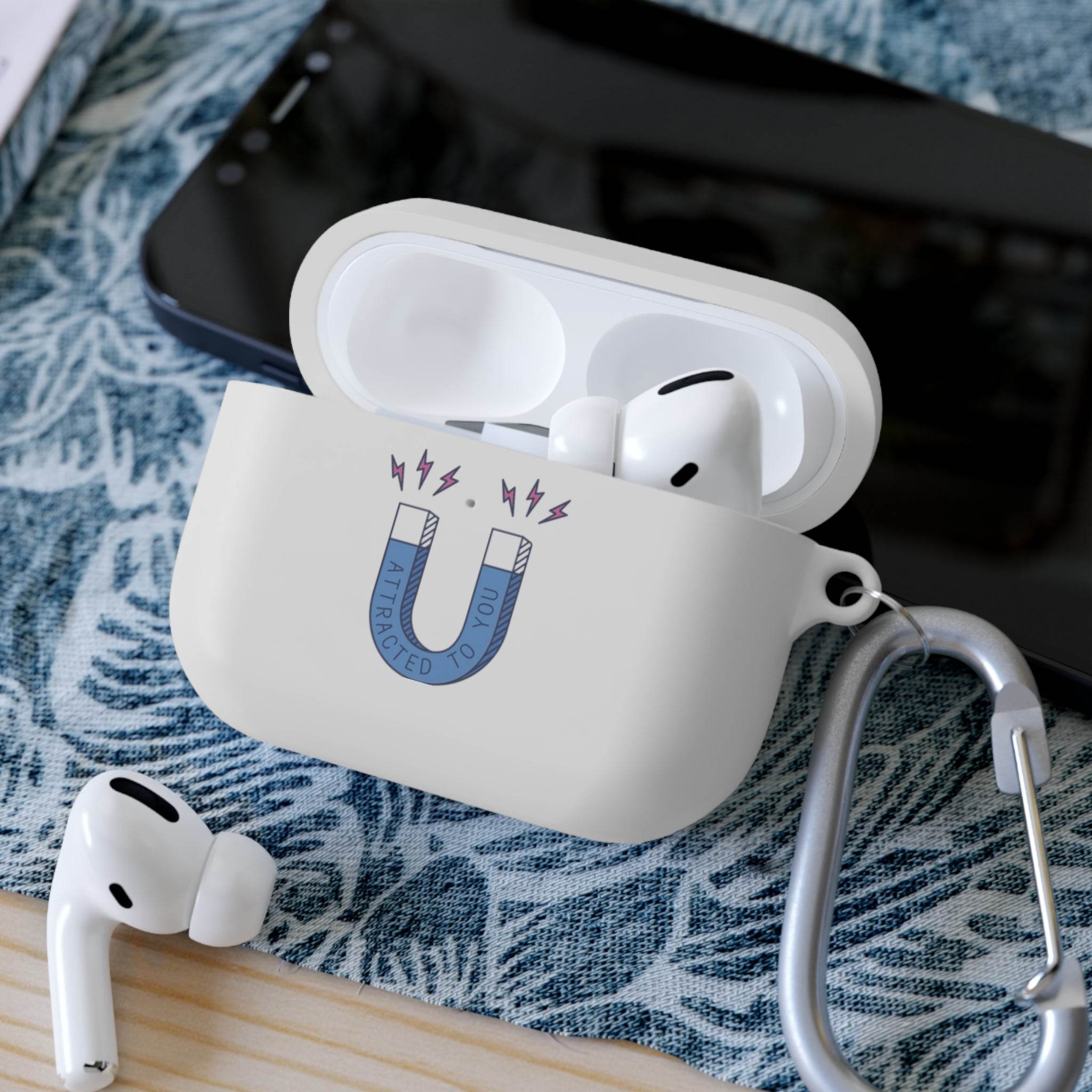 Printify sustainable AirPods Pro cover with magnet design and attached carabiner for easy carrying
