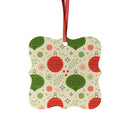 Printify seasonal decoration featuring sustainable aluminum Christmas decorations with red and green ornament pattern