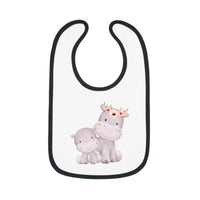 Printify sustainable baby jersey bib with cute hippo design and black trim for baby accessories