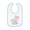 Printify sustainable baby jersey bib with blue trim featuring cute hippo family design