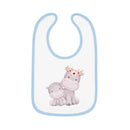 Printify sustainable baby jersey bib with blue trim featuring cute hippo family design