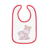 Printify sustainable baby jersey bib with red trim featuring cute hippo with flower crown design