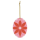 Printify seasonal decoration pink oval ornament with red flower design sustainable ceramic decor