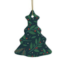 Printify sustainable ceramic holiday decorations shaped like a Christmas tree with green leaves and red berries