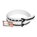 White belt with black arrow design and rose gold buckle sustainable direction belt by Printify